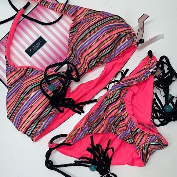 🔥VICTORIA SECRET SWIMSUIT 2pc small  push-up  //small New #1 reversible - Picture 2 of 12